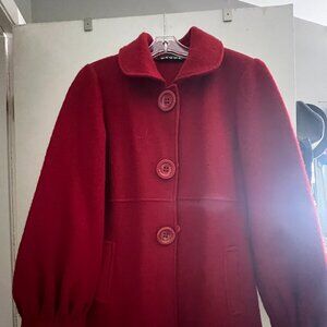 Vintage Red Wool Coat | Statement Swing Coat | Large Buttons | Retro Collar